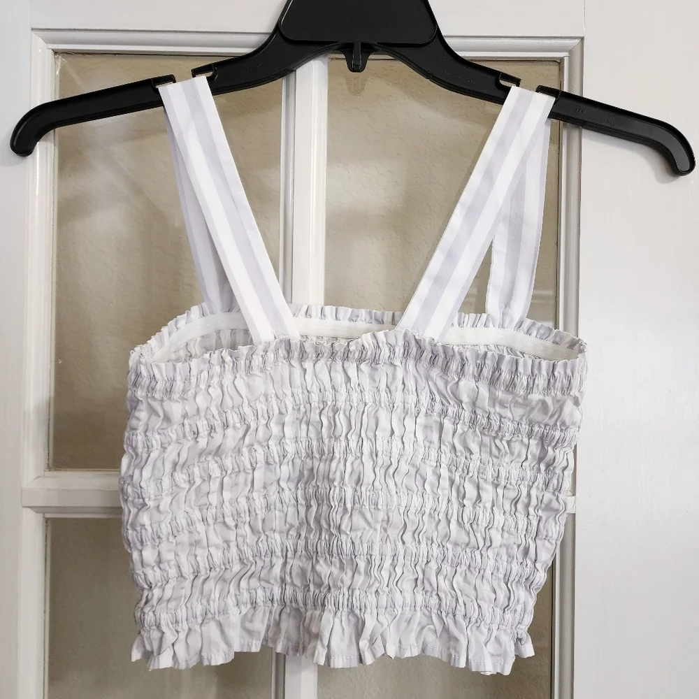 J.Crew White Gray Stripe Smocked Crop Top XS Cotton Tank BI479
